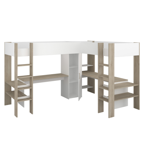 Cama alta dupla ALEXANDRIA com secretária - Camas Altas
