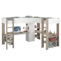 Cama alta dupla ALEXANDRIA com secretária - Camas Altas