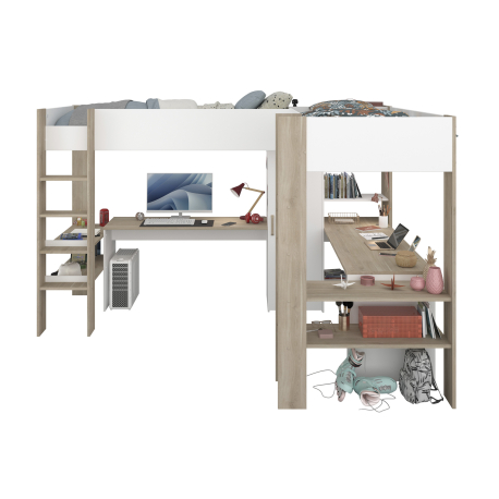 Cama alta dupla ALEXANDRIA com secretária - Camas Altas