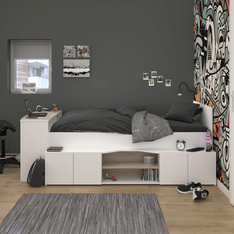 Cama de solteiro CLEO com secretária - Camas Altas