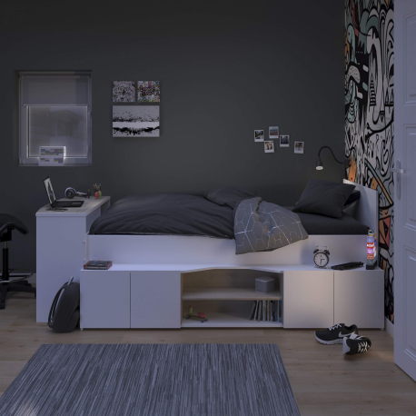 Cama de solteiro CLEO com secretária - Camas Altas