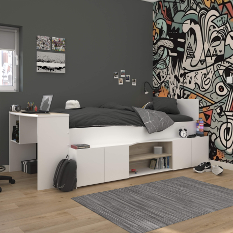 Cama de solteiro CLEO com secretária - Camas Altas