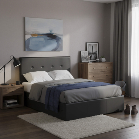 Cama de casal BETTY II - Preto Pele Sintética (140cm e 160cm) Cama de casal BETTY II - Preto Pele Sintética (140cm e 160cm)