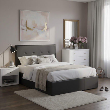 Cama de casal BETTY II - Preto Pele Sintética (140cm e 160cm) Cama de casal BETTY II - Preto Pele Sintética (140cm e 160cm)