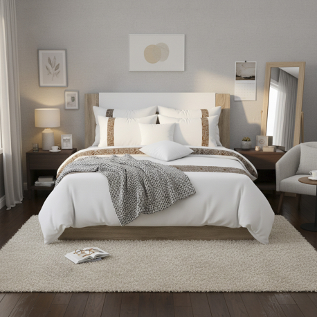 Cama de casal PARIS - Carvalho Natura e Branco (140cm e 150cm) Cama de casal PARIS - Carvalho Natura e Branco (140cm e 150cm)