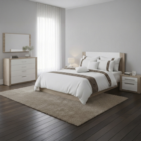 Cama de casal PARIS - Carvalho Natura e Branco (140cm e 150cm) Cama de casal PARIS - Carvalho Natura e Branco (140cm e 150cm)