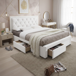 Cama de casal BIA com 4 gavetas - Branco Memphis (140cm, 160cm e 180cm)