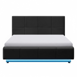 Cama de casal INFINITY II elevatória com LED - Preto Pele Sintética - 140cm e 160cm