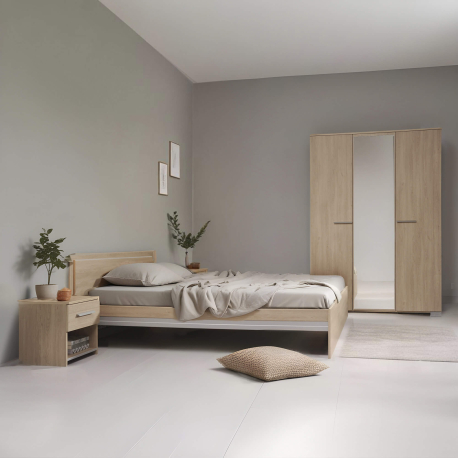 Cama de casal NOEMIA - Carvalho, Tamanho - 140 x 190 cm