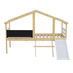 Cama alta infantil SLIDER com escorrega e quadro de lousa - Carvalho Natura e Branco, Tamanho - 90 x 200 cm Cama alta infantil SLIDER com escorrega e quadro de lousa - Carvalho Natura e Branco, Tamanho - 90 x 200 cm