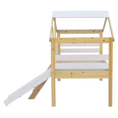 Cama alta infantil SLIDER com escorrega e quadro de lousa - Carvalho Natura e Branco, Tamanho - 90 x 200 cm Cama alta infantil SLIDER com escorrega e quadro de lousa - Carvalho Natura e Branco, Tamanho - 90 x 200 cm