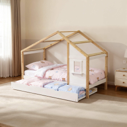 Cama infantil MAISON com gavetão - Carvalho Natura e Branco, Tamanho - 90 x 200 cm Cama infantil MAISON com gavetão - Carvalho Natura e Branco, Tamanho - 90 x 200 cm