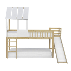 Cama alta dupla TOBO com escorrega - Carvalho Natura e Branco, Tamanho - 90 x 200 cm