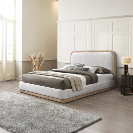 Cama de casal TORINO - 160 x 200 cm, Cor - Carvalho Natura e Pérola