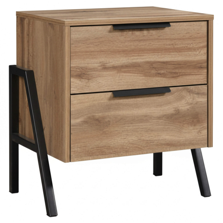 Mesa de cabeceira MILANO com 2 gavetas - Carvalho Mel e Preto Mesa de cabeceira MILANO com 2 gavetas - Carvalho Mel e Preto