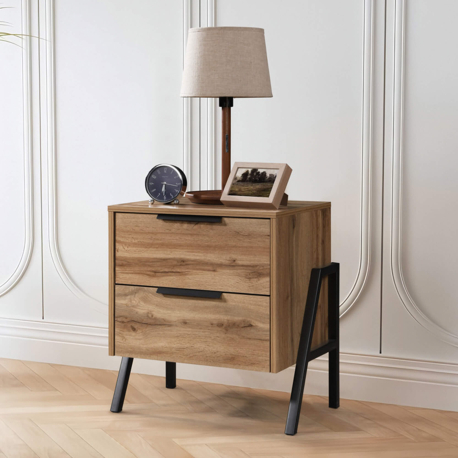 Mesa de cabeceira MILANO com 2 gavetas - Carvalho Mel e Preto Mesa de cabeceira MILANO com 2 gavetas - Carvalho Mel e Preto