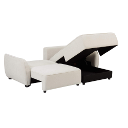 Sofá chaise longue MELORIE com cama e baú - Bege