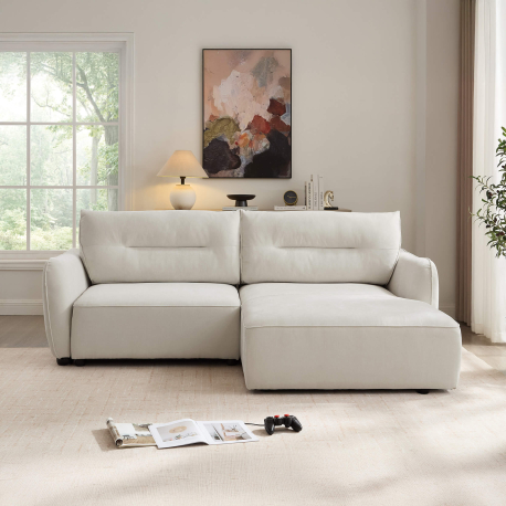 Sofá chaise longue MELORIE com cama e baú - Bege