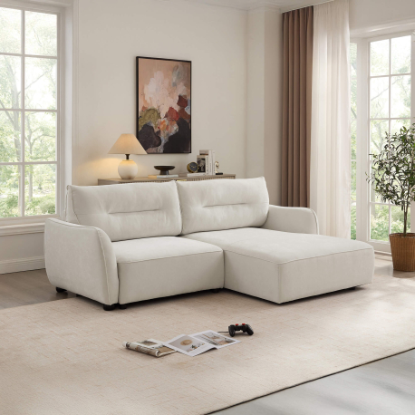 Sofá chaise longue MELORIE com cama e baú - Bege