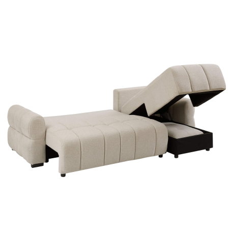 Sofá chaise longue RAYLA com cama e baú - Bege Claro Sofá chaise longue RAYLA com cama e baú - Bege Claro