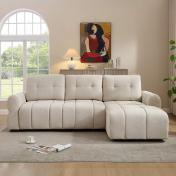 Sofá chaise longue RAYLA com cama e baú - Bege Claro Sofá chaise longue RAYLA com cama e baú - Bege Claro