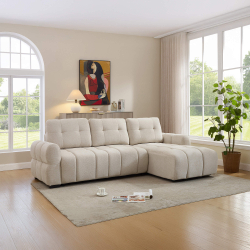 Sofá chaise longue RAYLA com cama e baú - Bege Claro Sofá chaise longue RAYLA com cama e baú - Bege Claro