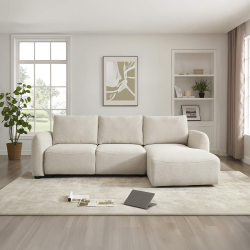 Sofá chaise longue TALLES com cama e baú - Bege Claro