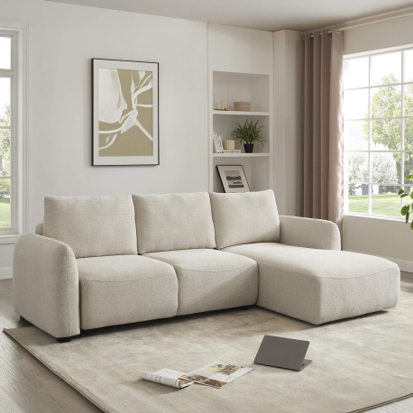 Sofá chaise longue TALLES com cama e baú - Bege Claro