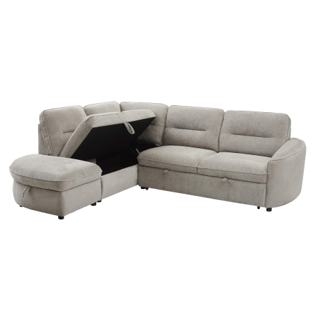 Sofá de canto VIANA com cama e baú - Bege Champanhe