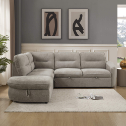 Sofá de canto VIANA com cama e baú - Bege Champanhe