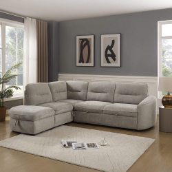 Sofá de canto VIANA com cama e baú - Bege Champanhe