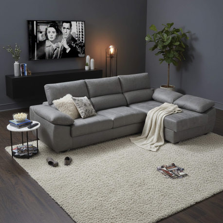 Sofá chaise longue MALIBU com 2 assentos deslizantes - Cinzento Esverdeado