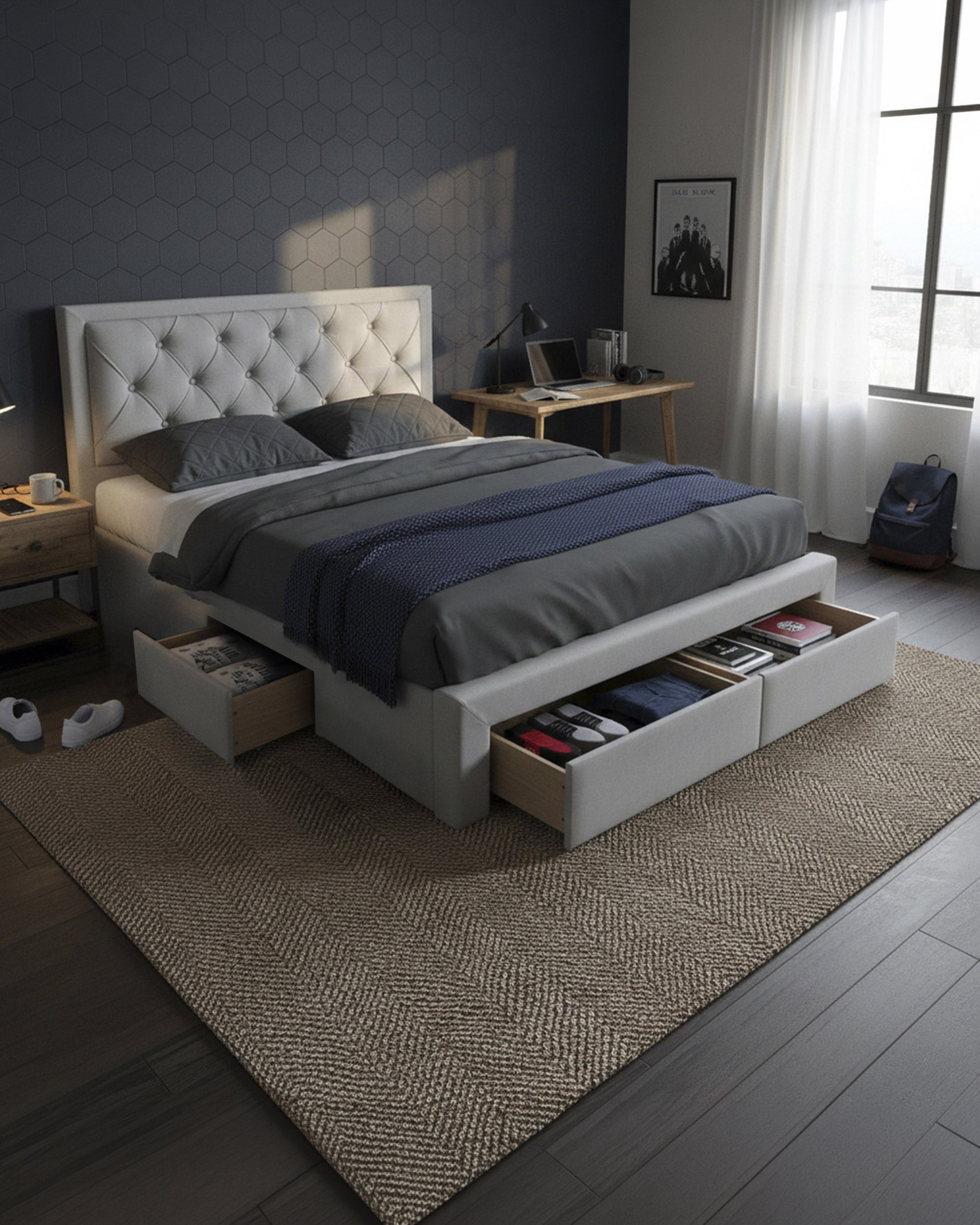 BIA double bed with 4 drawers