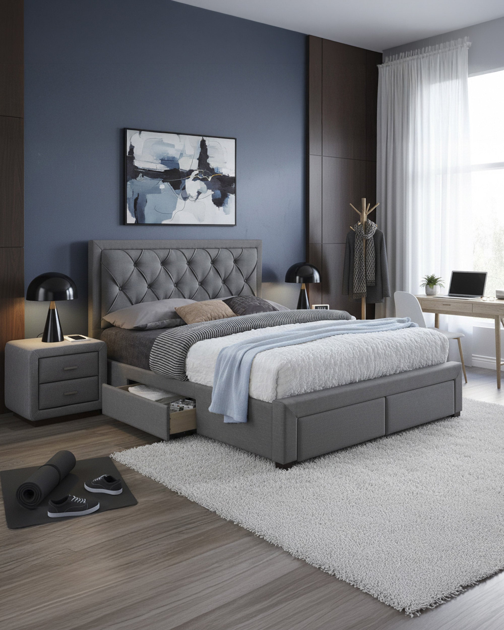 BIA double bed with 4 drawers