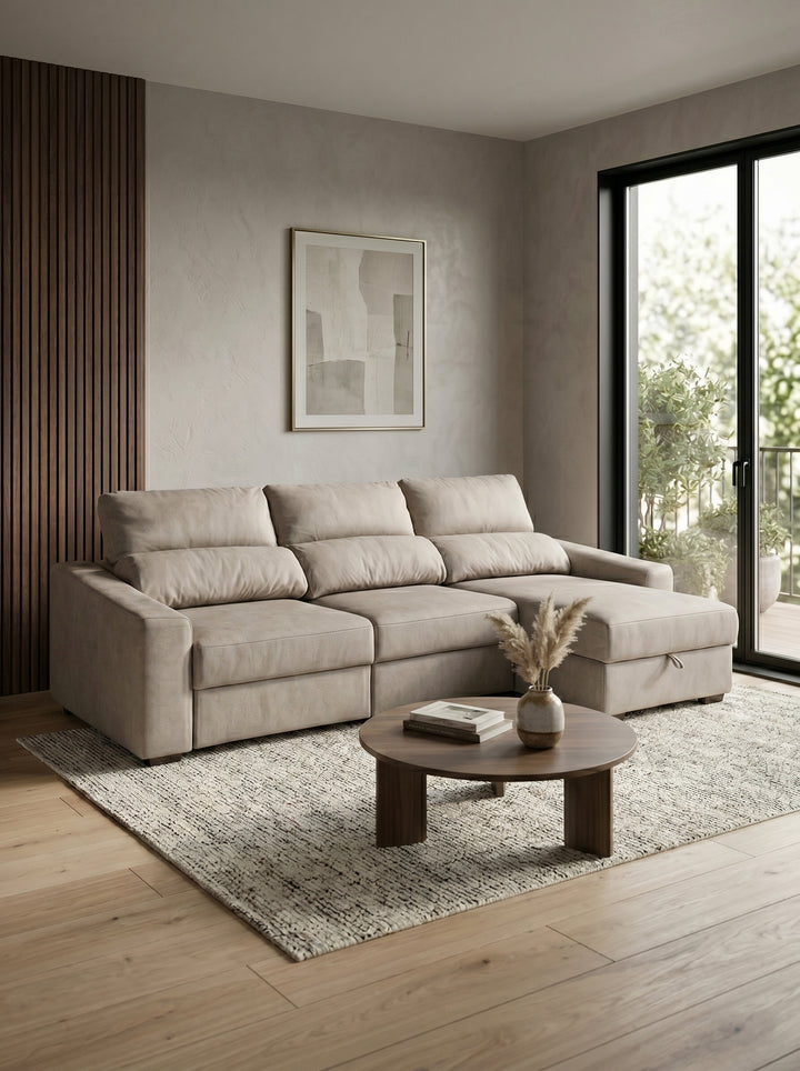 Sofá chaise longue reversible ALABAMA con cama y arcón