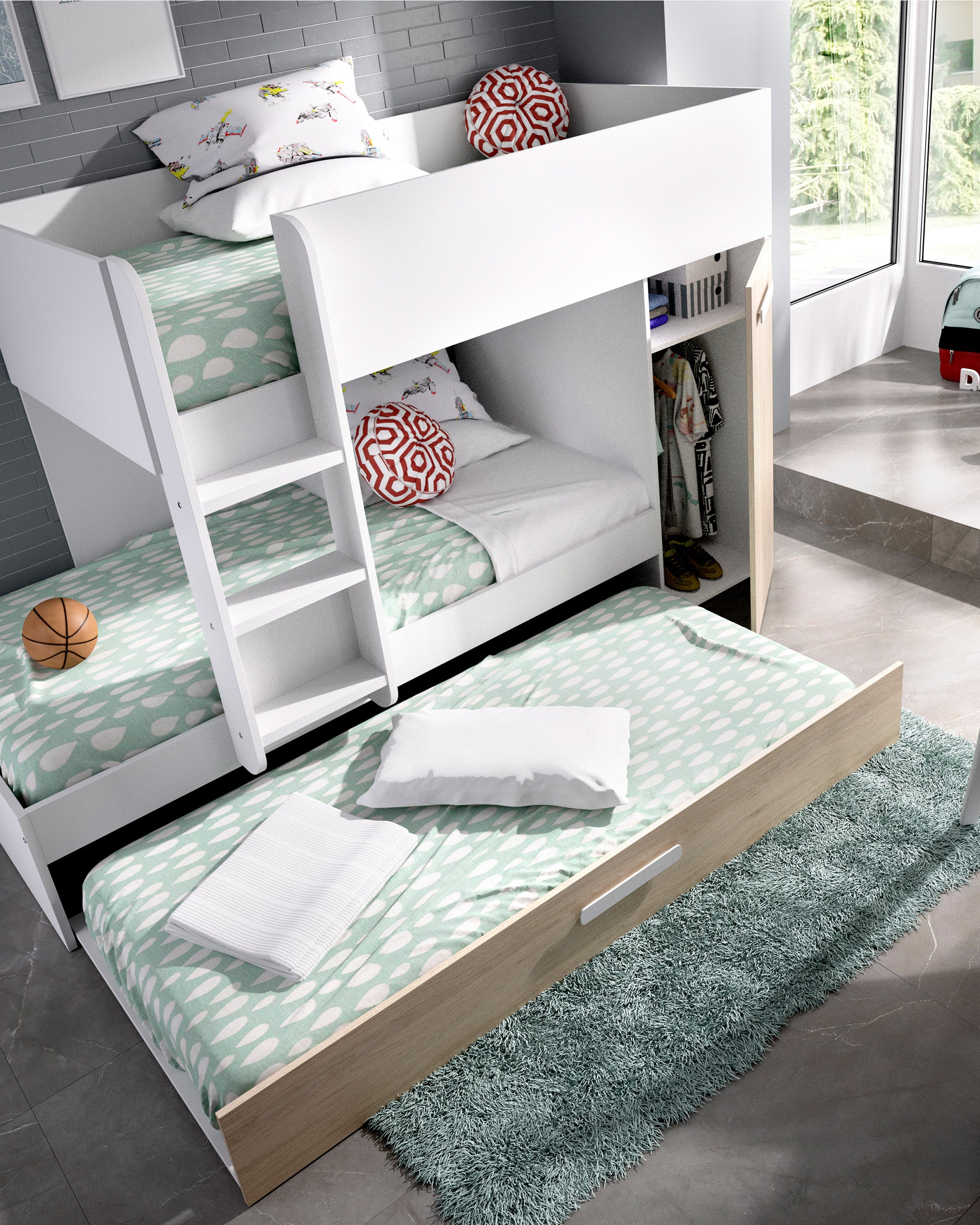 JERRY Reversible Bunk Bed with Drawer and Wardrobe