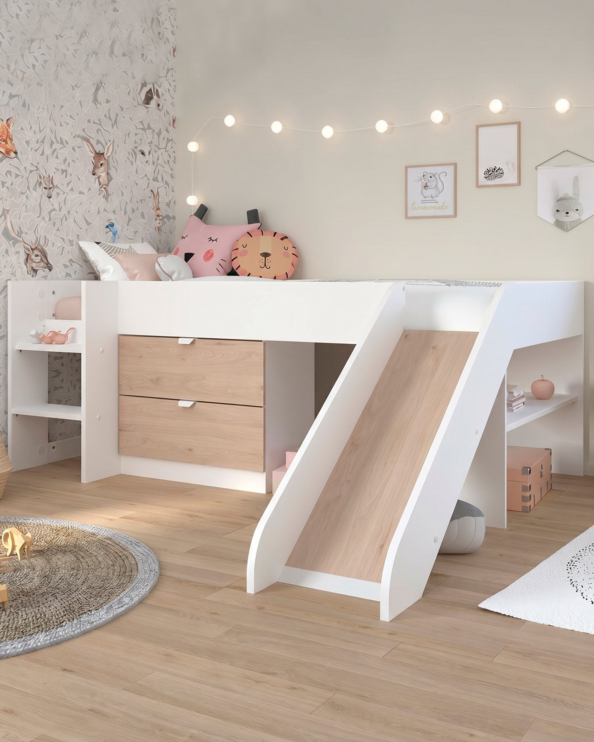 High bed SLIDE with 2 drawers
