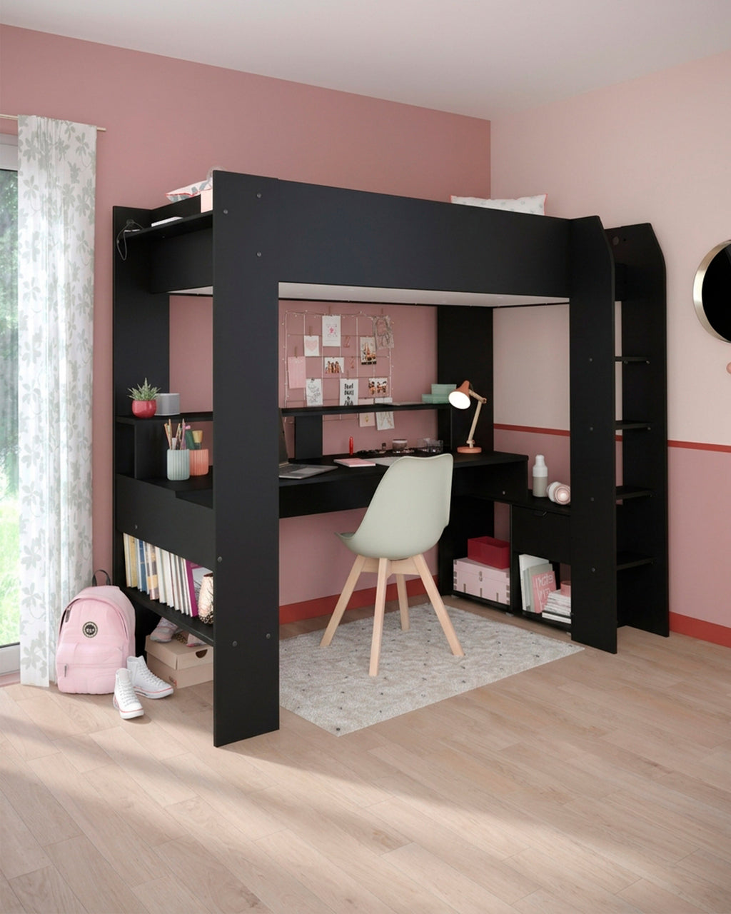 Cama alta gamer ONLINE con LED y escritorio