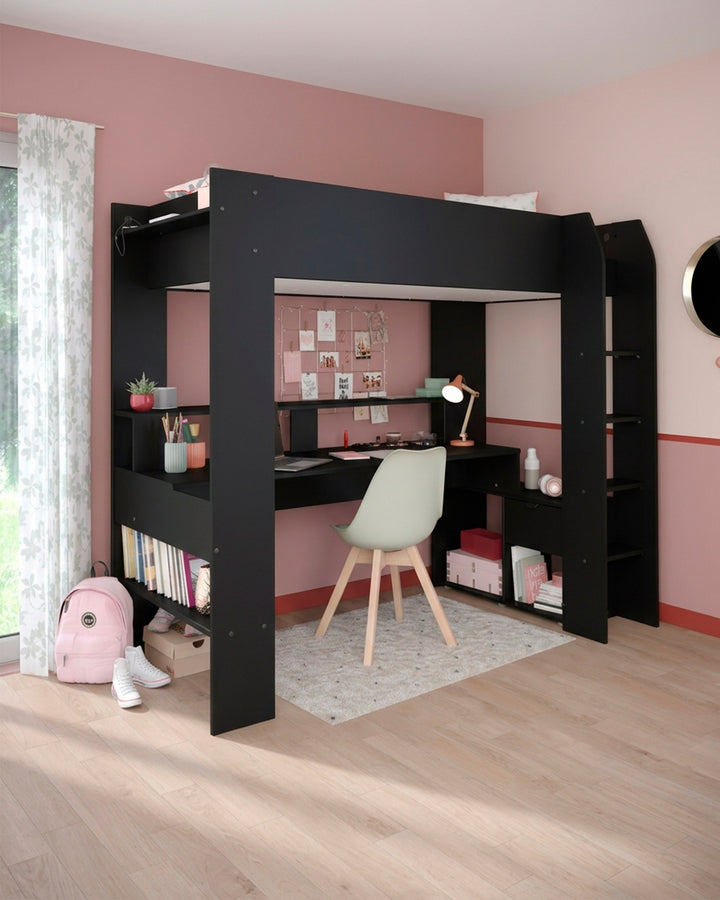 Cama alta gamer ONLINE com LED e secretária