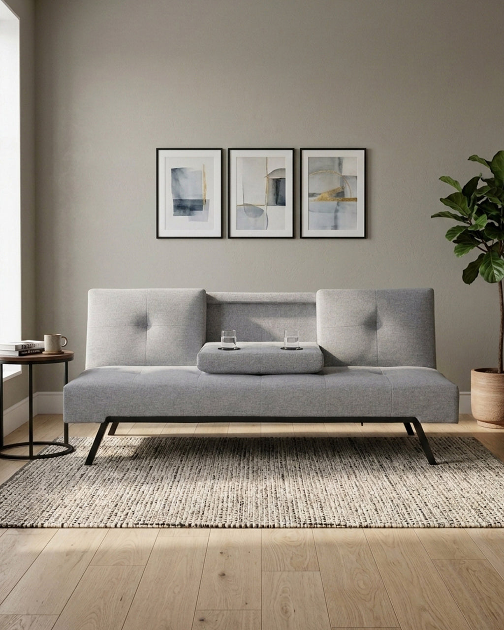 Sofá cama PRAGUE com porta-copos