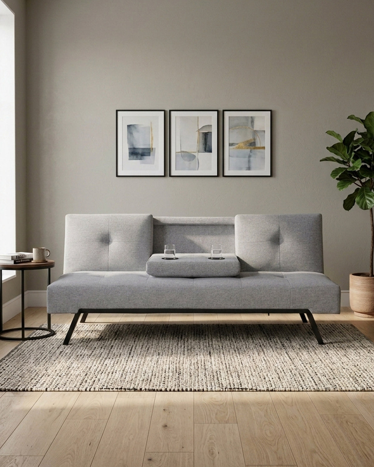 Sofá cama PRAGUE com porta-copos