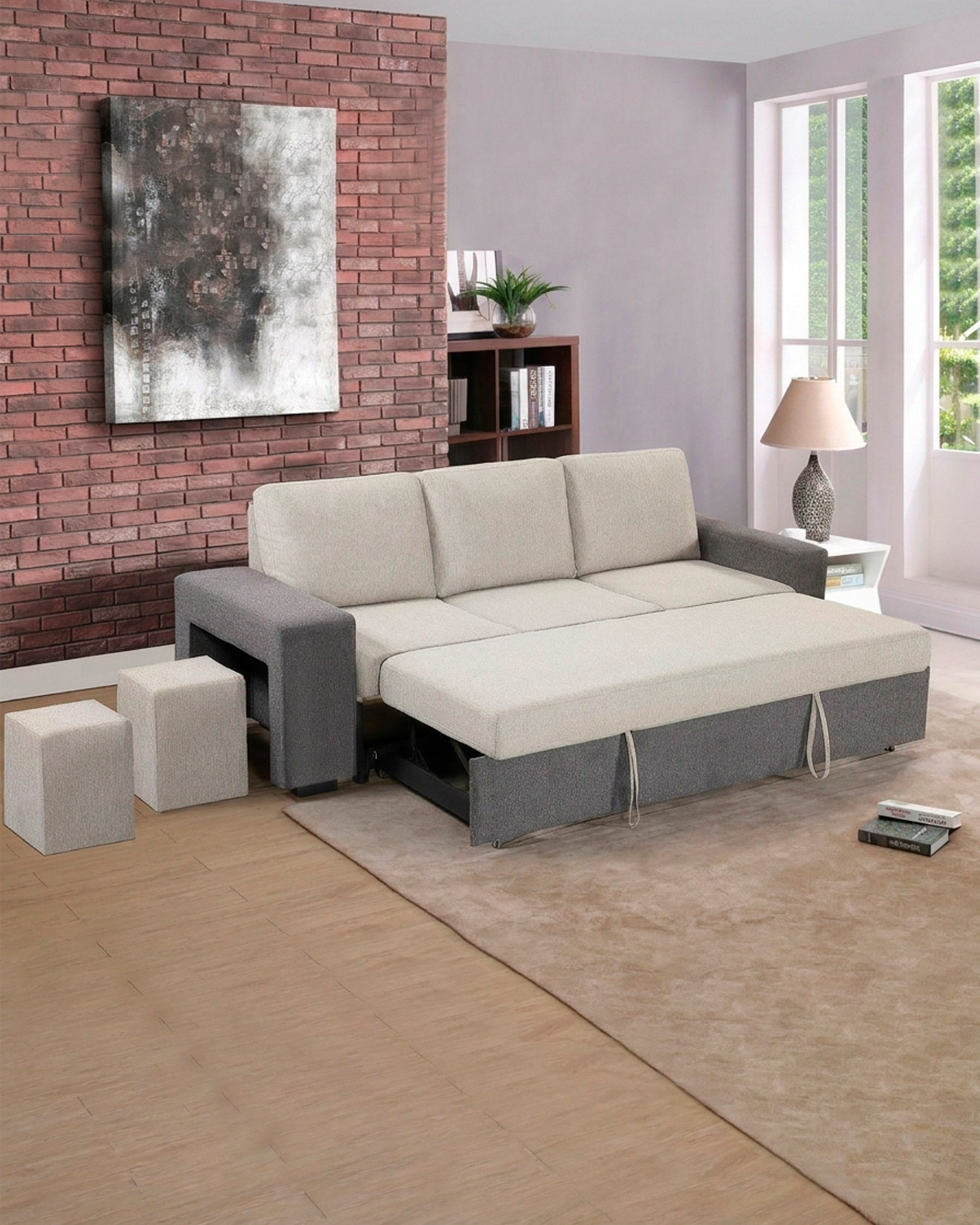 SUSAN II 3-seater sofa with bed and footstools