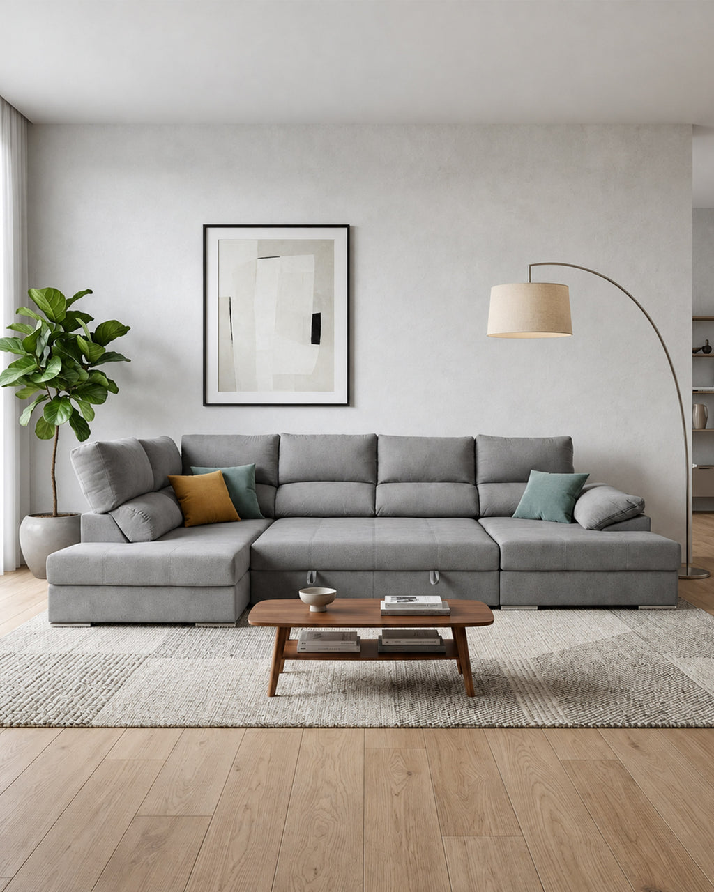 Sofá de canto PARMA com chaise longue e cama
