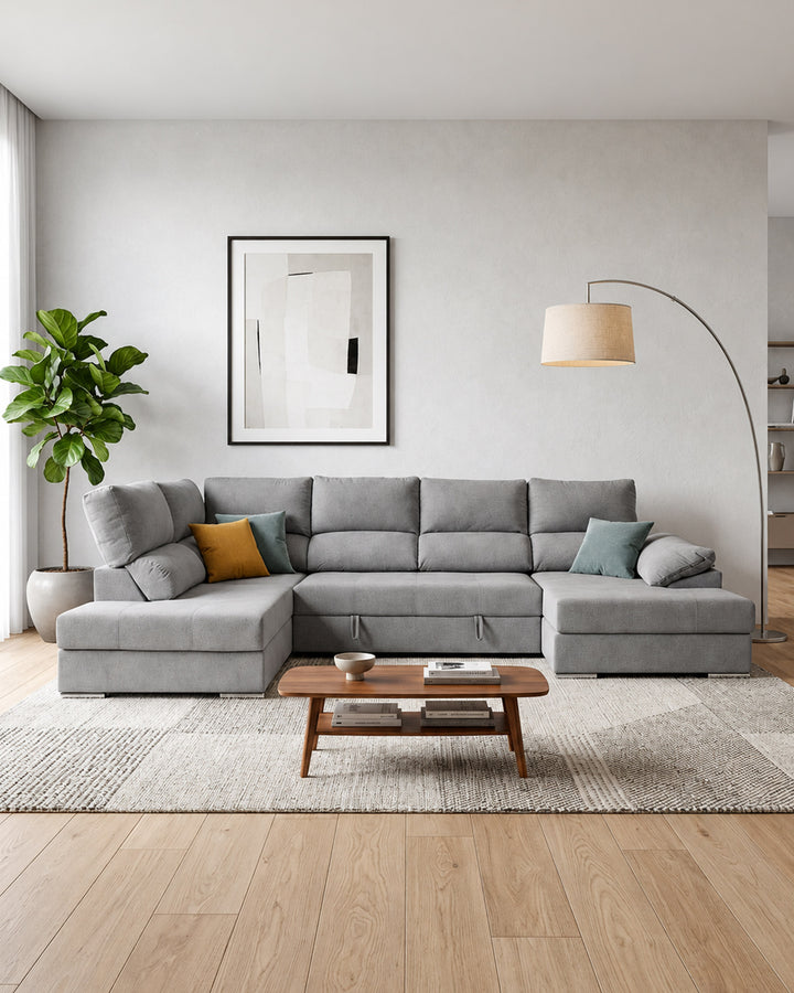 Sofá de esquina PARMA con chaise longue y cama