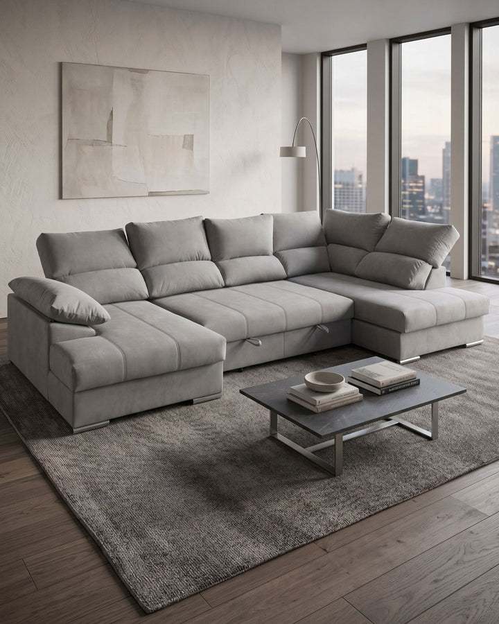 Sofá de canto PARMA com chaise longue e cama