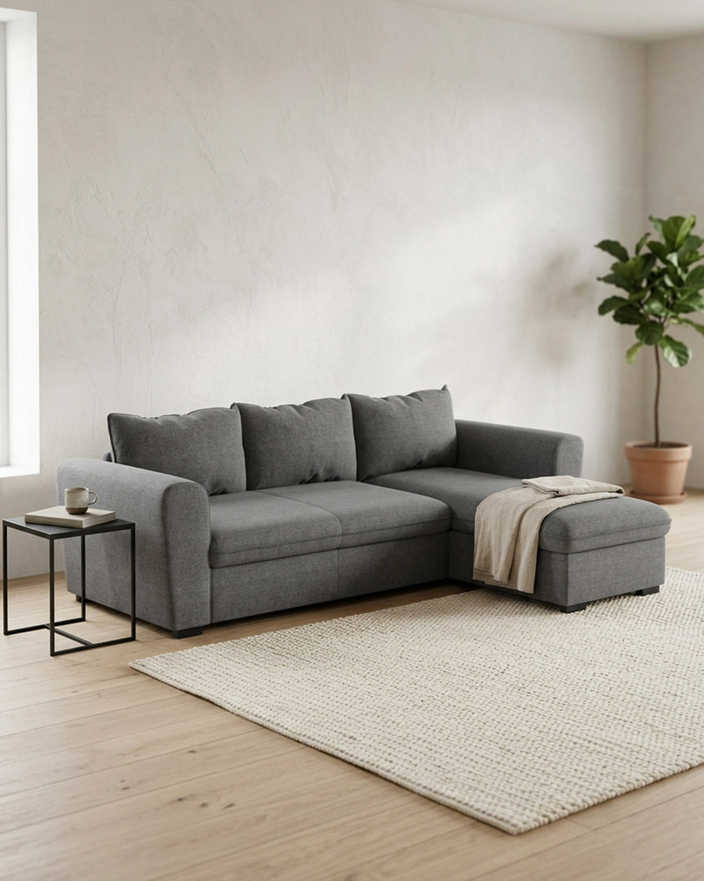 Sofá chaise longue reversible ASTY con cama y arcón