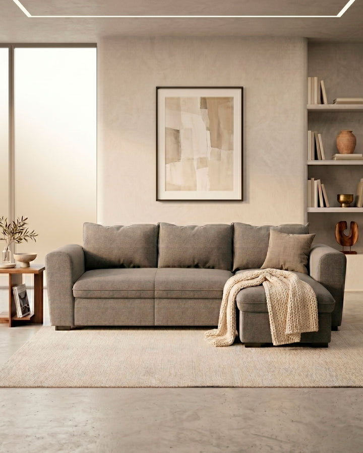 Sofá chaise longue reversível ASTY com cama e baú