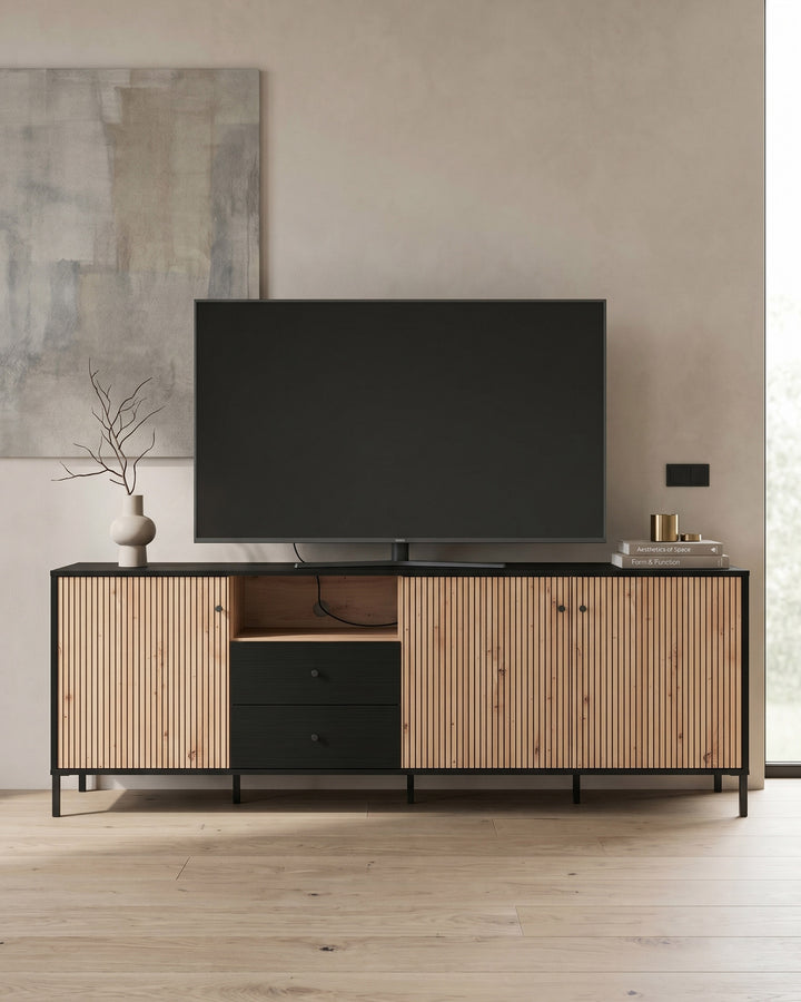 Mueble TV CORREZE con 3 puertas y 2 cajones