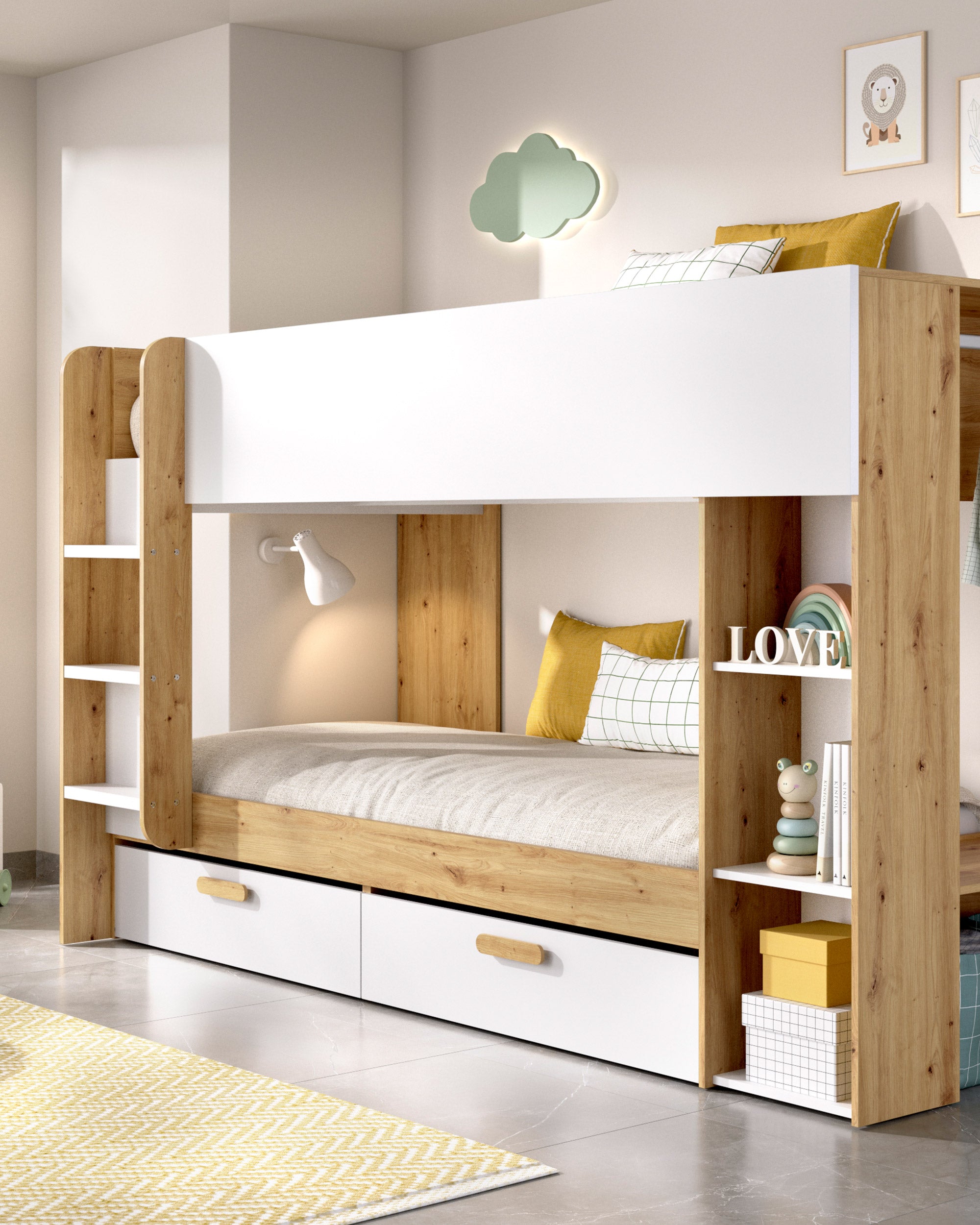 Reversible MARVEL bunk bed with drawers and wardrobe