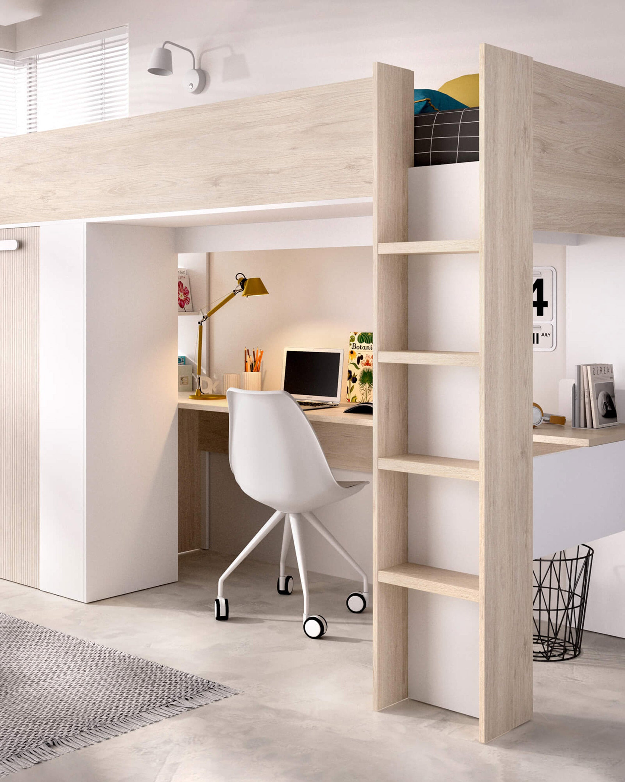 GASPAR reversible high sleeper bed with desk and wardrobe